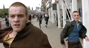 Spud en Renton uit Trainspotting vluchten voor politie